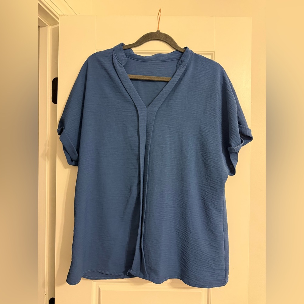 Blue Short Sleeve Blouse